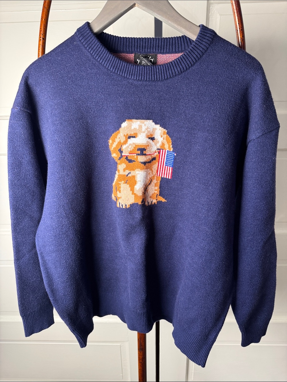 Preppy Patriotic Dog Sweater Navy American Flag Americana Size L